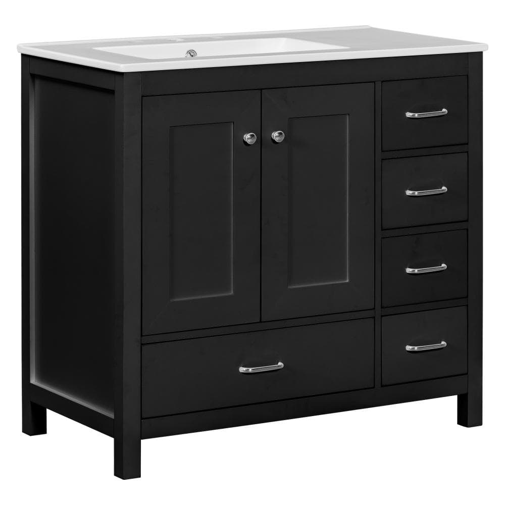 36 in. W x 18 in. D x 33.9 in. H Single Sink Bathroom Vanity in Black with White Ceramic Top and Silver Hardware price history on PriceWatchPro