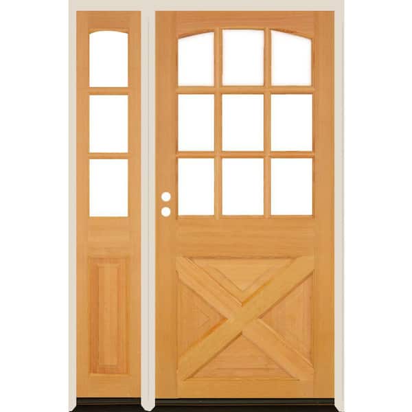 Krosswood Doors 50 in. x 80 in. Farmhouse X Panel RH 1/2 Lite Clear Glass Clear Stain Hemlock Prehung Front Door with LSL
