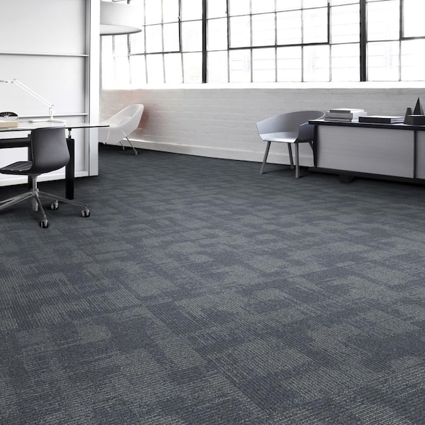 Second Nature - Space - Blue Commercial 24 x 24 in. Glue-Down Carpet Tile Square (96 sq. ft.)