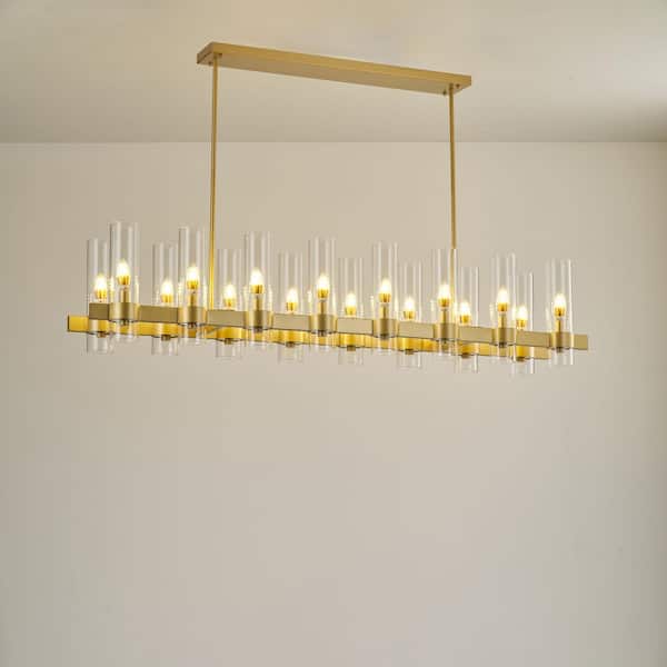 Modern Chandelier 54 in., 16-Lights Linear Gold Chandelier for Dining Room, Kitchen Island, Living Room