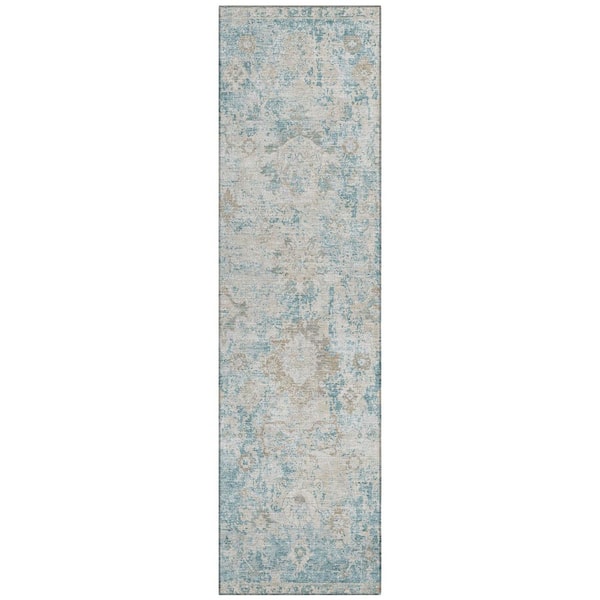 Chantille Machine Washable Indoor/Outdoor Abstract ACN3116 Teal 2 ft. x 7 ft. Runner Rug