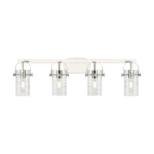 Pilaster II Cylinder 34.88 in. 4-Light Polished Nickel Vanity Light with Glass Shade