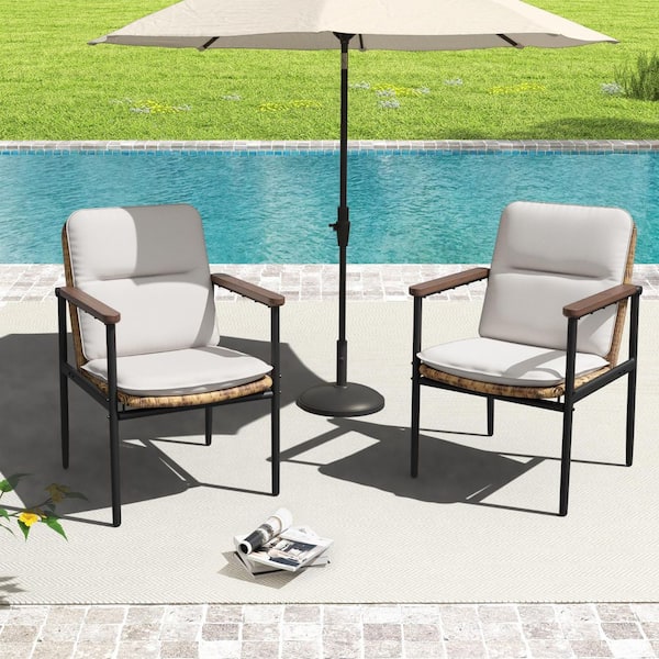 Grove Tranquil 2-Piece Aluminum Wicker Outdoor Dining Chairs with Light Gray Cushions