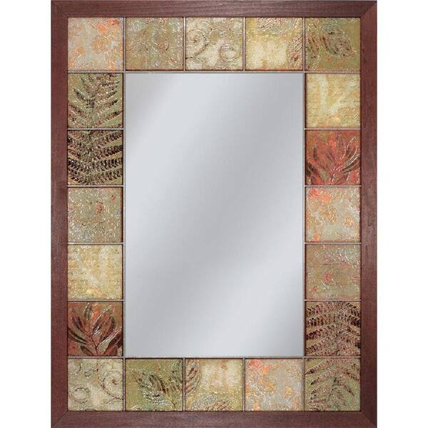 Deco Mirror 26 in. x 35 in. Leaf Tile Mirror in Brown