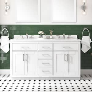 Bailey 60 in. W x 22 in. D x 34 in. H Double Sink Bath Vanity in White with White Quartz Top