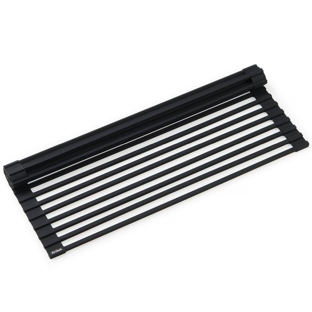 KRAUS 20.5 in. Over Sink Roll Up Dish Drying Rack in Black KRM10BLACK