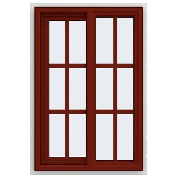 JELD-WEN 23.5 in. x 35.5 in. V-4500 Series Red Painted Vinyl Left-Handed Sliding Window with Colonial Grids/Grilles