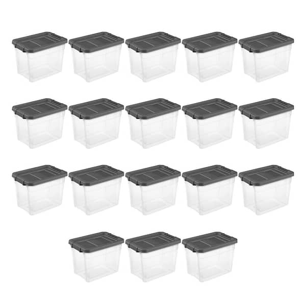 Sterilite 30 qt Clear Plastic Stackable Storage Bin w/ Grey Latch Lid (18 Pack)