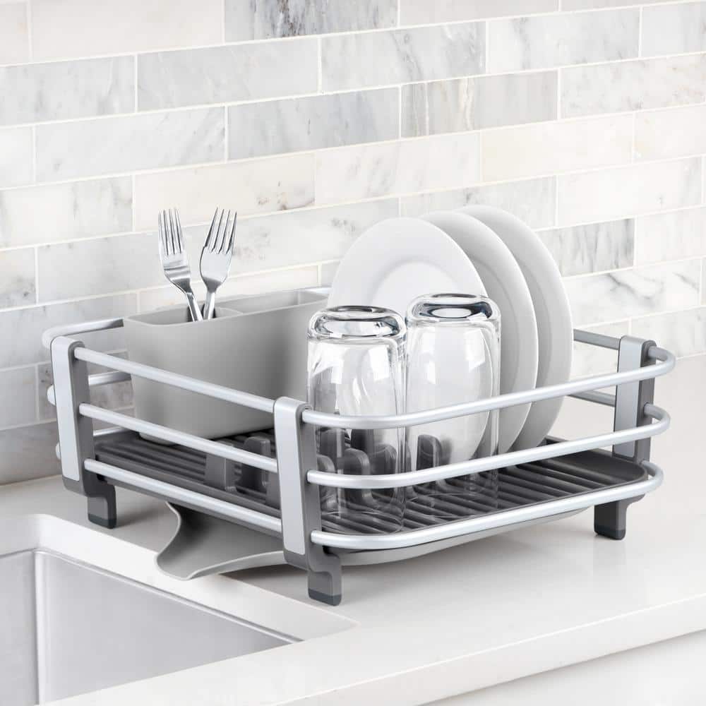 Foldable Aluminum Dish Rack with Utensil Cup