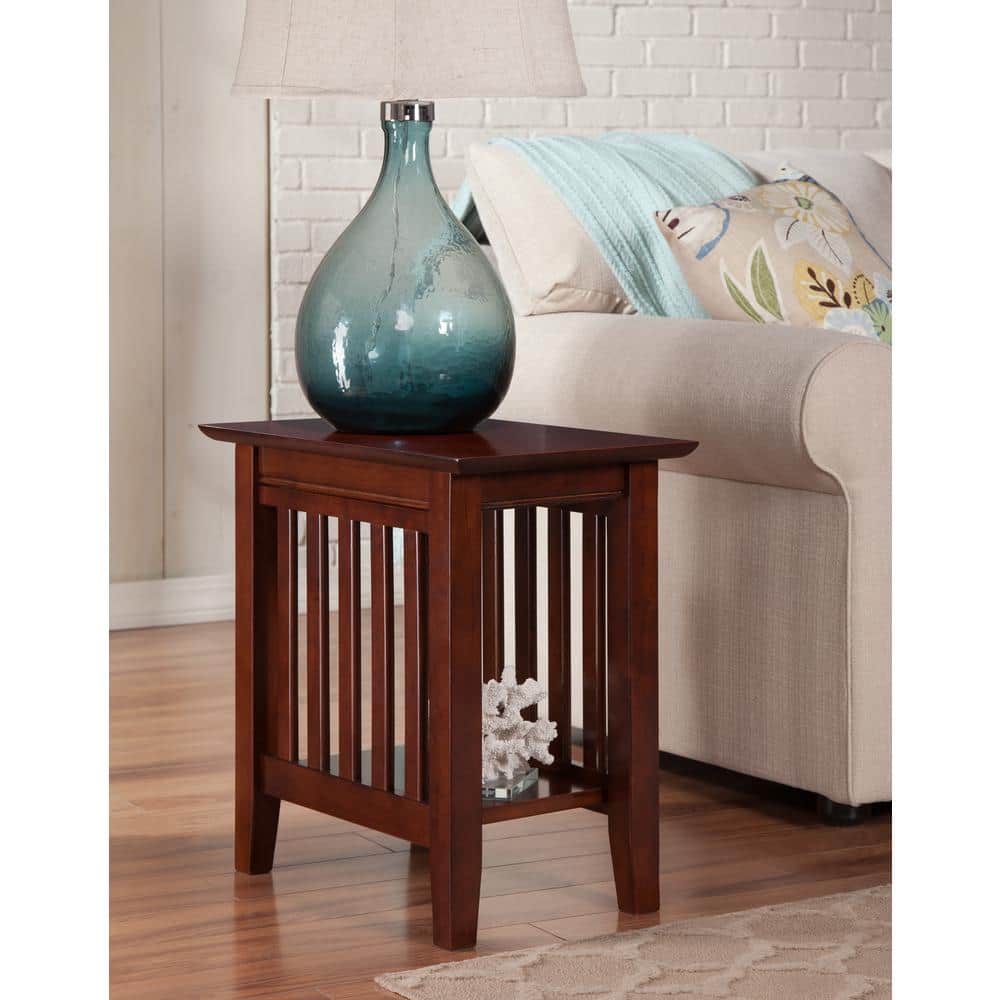 Mission Style Walnut Wood Rectangular End Table Set