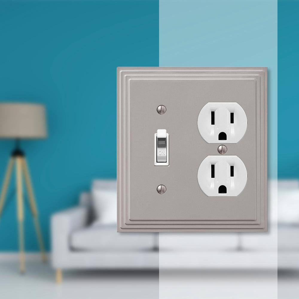 Satin Nickel 2-Gang Metal Wall Plate with Toggle and Duplex
