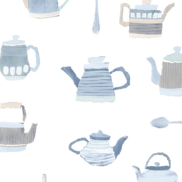 Tea Pots Vinyl Roll Wallpaper (Covers 55 sq. ft.)
