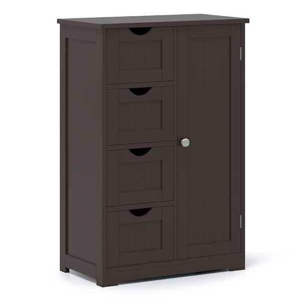 Bathroom 22 in. W Wooden 4 Drawer Free Standing Bathroom Floor Linen Cabinet Adjustable Storage Cupboard Brown