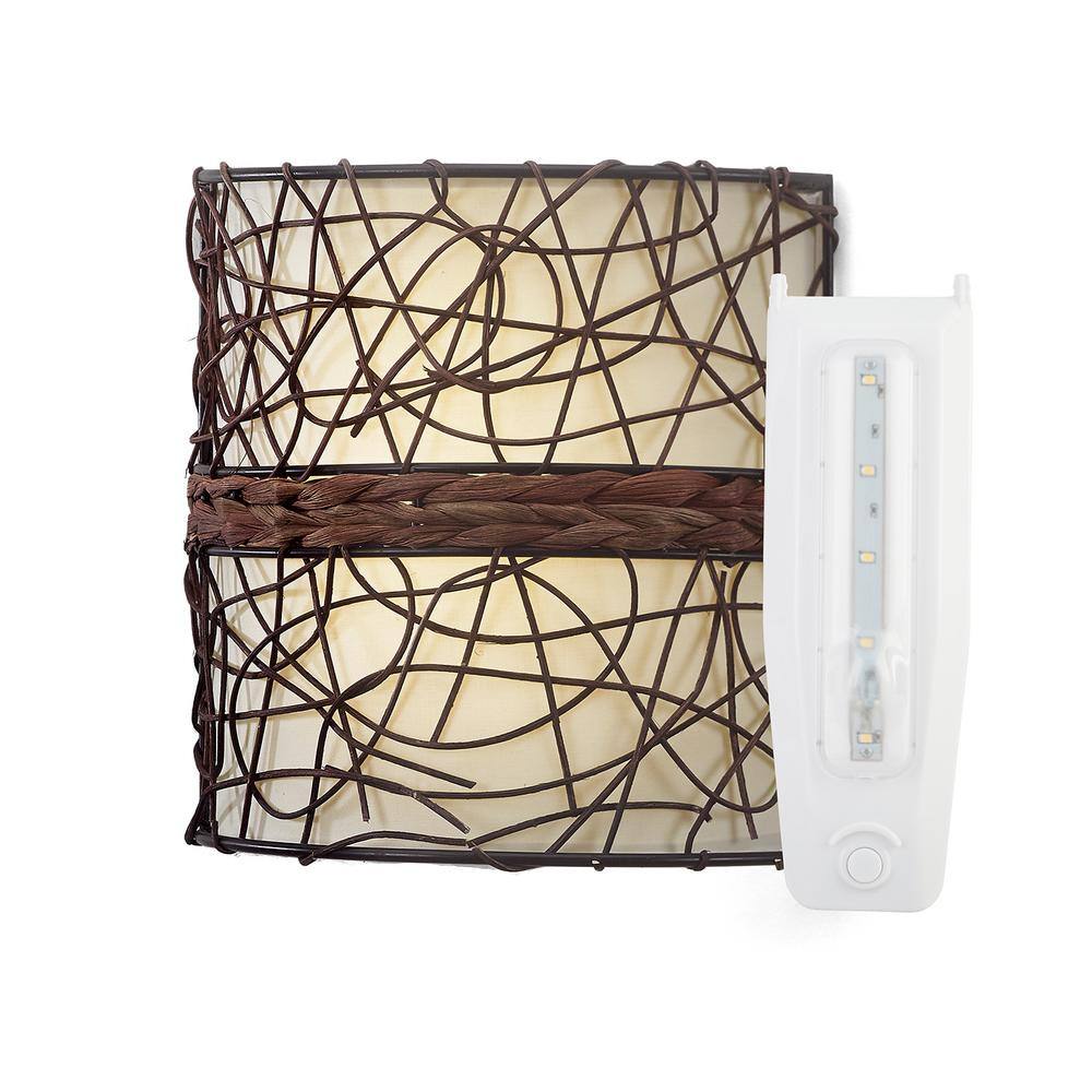 Catalina Brown Wicker LED Battery-Powered Wall Sconce
