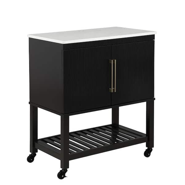 Pierce Black Kitchen Cart with Storage, Casters