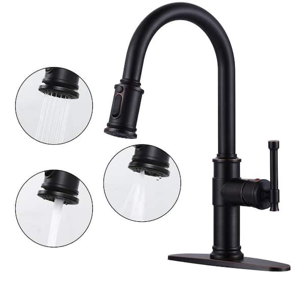 AVITAS High-Arc Single Handle Pull Down Sprayer Kitchen Faucet Stainless Steel with Power Clean in Oil Rubbed Bronze