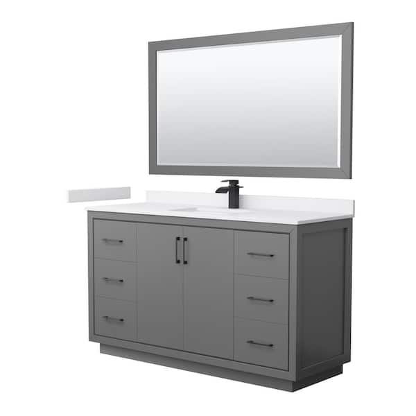 Wyndham Collection Icon 60 in. W x 22 in. D x 35 in. H Single Bath Vanity in Dark Gray with White Cultured Marble Top and 58 in. Mirror