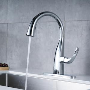 Single Handle Pull Down Sprayer Kitchen Faucet with Vintage Gooseneck and Deckplate Included in Polished Chrome