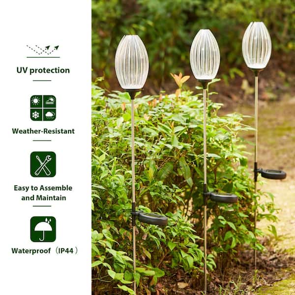 Glitzhome 36 in. H White Solar Weather Resistant Stake Oval