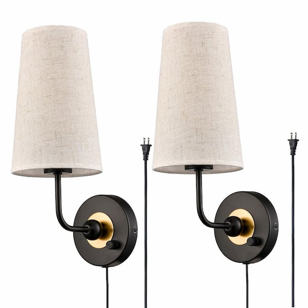 CLAXY 11.02 in. 2 light Black Modern Wall Sconce with Fabric Shade