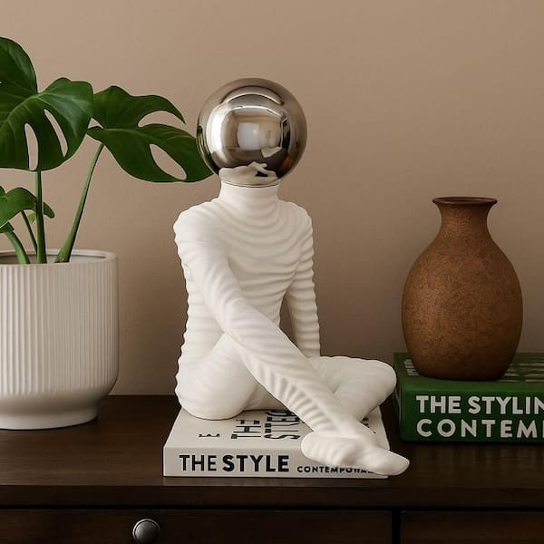 Morden White 13.5 in. x 14 in. Resin Sitting Astronaut