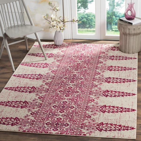Evoke Ivory/Fuchsia Doormat 3 ft. x 5 ft. Tribal Floral Area Rug