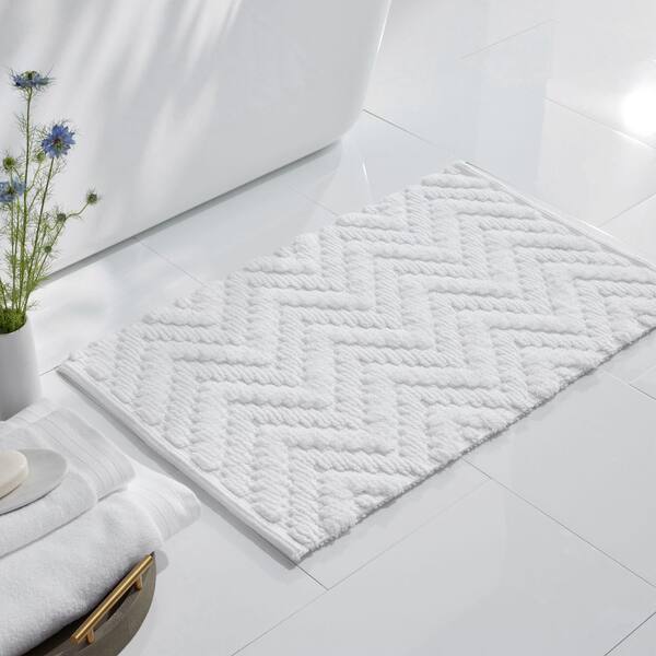 Company Cotton Chevron Textured 21 in. x 34 in. White Bath Rug