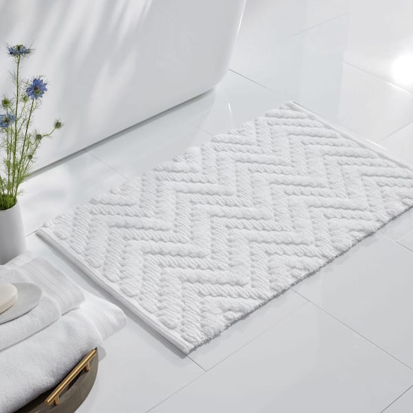 Company Cotton Chevron Textured 24 in. x 40 in. White Bath Rug