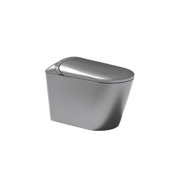 Elongated Smart Bidet Toilet 1.28 GPF in Matte Grey with Auto Open/Close Seat, Foot Kick, LED Display, Night Light