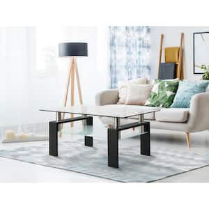 39 in. Black Small Rectangle Glass Coffee Table with 1-Piece