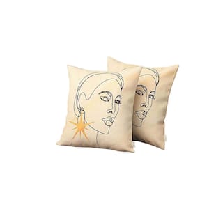Charlie Set of 2-White Black and Gold Abstract Zippered Handmade Polyester Throw Pillow 18 in. x 18 in.