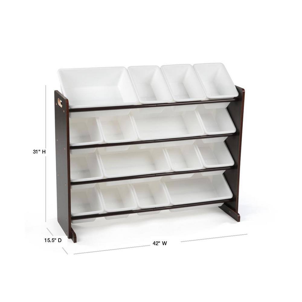 Espresso and White Extra-Large Toy Storage Organizer with 16 Bins
