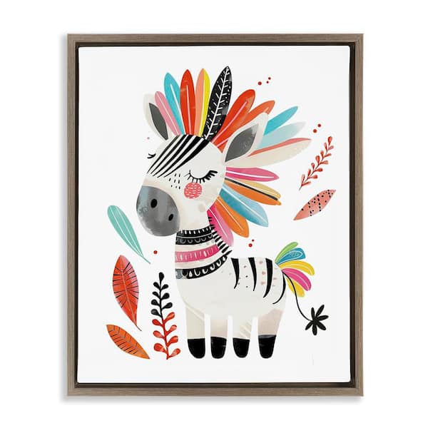 Stupell Industries Rainbow Blooms Zebra by LSR Design Studio Brown Floater Frame Animal Graphic Art Print 21 in. x 17 in.