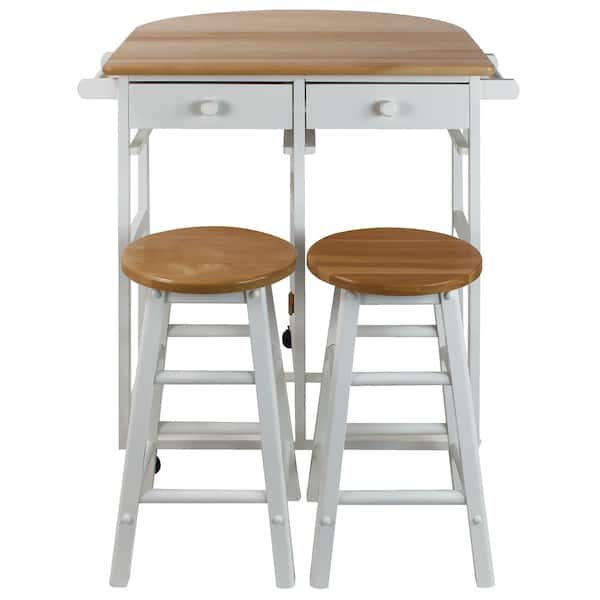 Casual Home White Breakfast Cart with Drop-Leaf Table