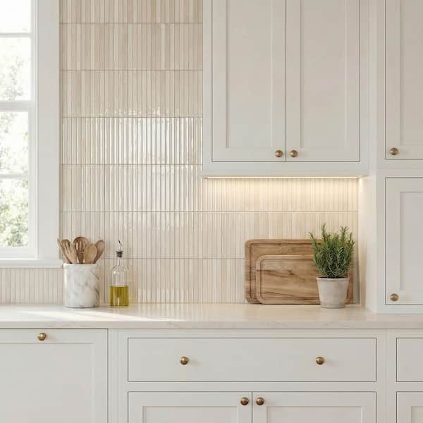 Princess Latte 5 in. x 10 in. Glossy Porcelain Fluted Wall Tile (8.71 sq. ft. /Case)