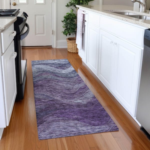 Mayfield Premium Machine Washable Abstract AMF1700 Purple 2 ft. 3 in. x 7 ft. 6 in. Runner Rug