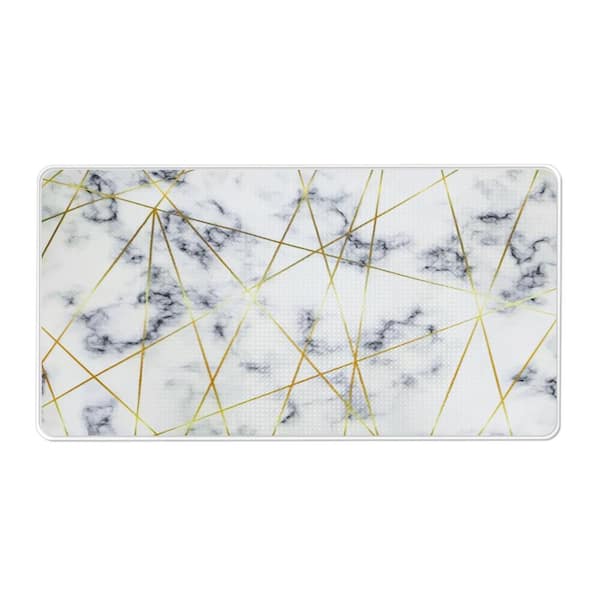 Unbranded Marble White 17 in. x 30 in. Anti-Fatigue Comfort Kitchen Mat