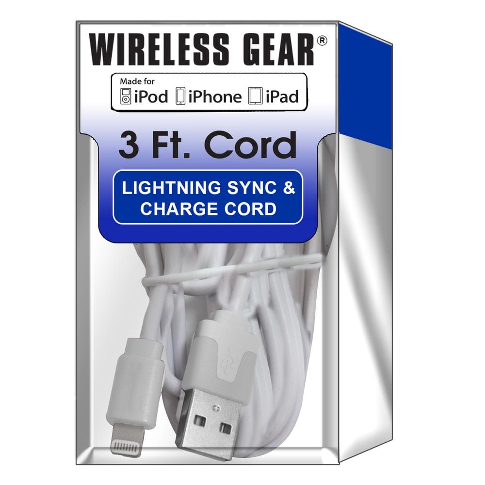 Wireless Gear Apple Lightning Sync and Charge 3ft. Cord MFI, White BL1937 -  The Home Depot