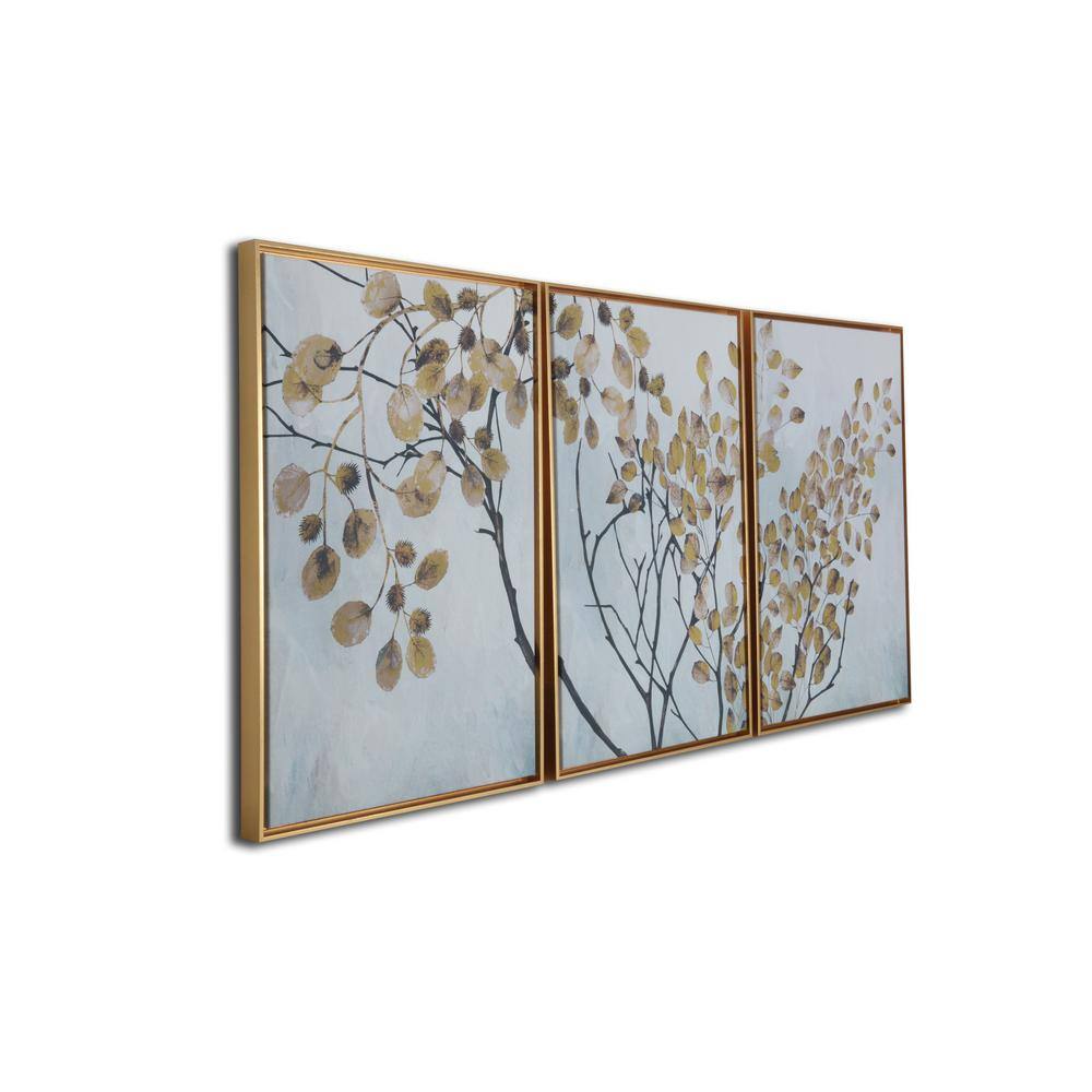 Golden Branches Triptych Canvas Wall Art with Gold Frame