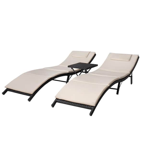 3 Pieces Steel Frame Poolside Folding, Chaise Lounge Outdoor Foldable Chairs