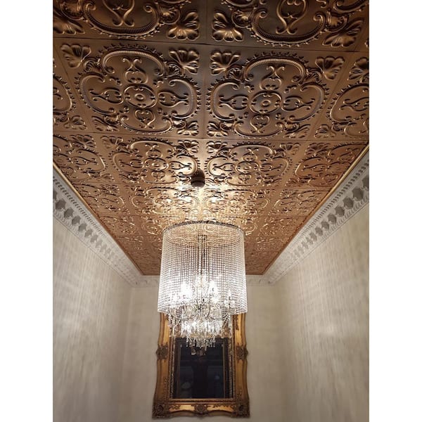 Alhambra Antique Silver 2 ft. x 2 ft. PVC Glue Up Faux Tin Ceiling Tile (40 sq. ft. /Case)
