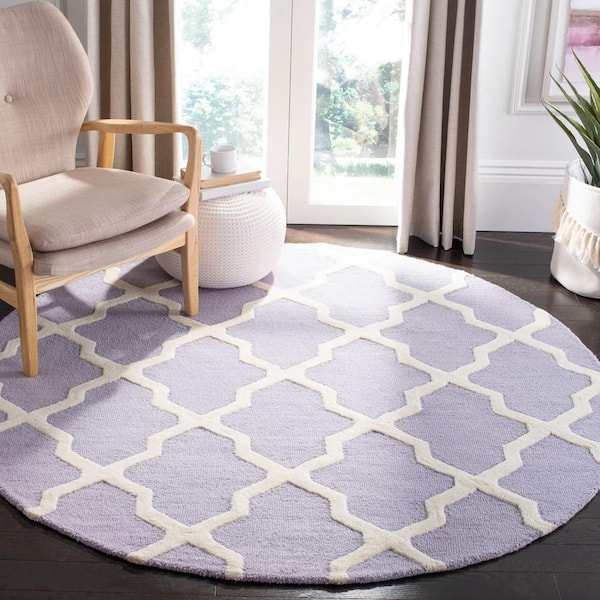 Cambridge Lavender/Ivory 6 ft. x 6 ft. Round Trellis Geometric Area Rug