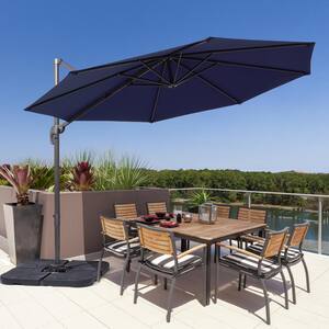 10 ft. Round 360-Degree Rotation Cantilever Offset Outdoor Patio Umbrella in Navy Blue