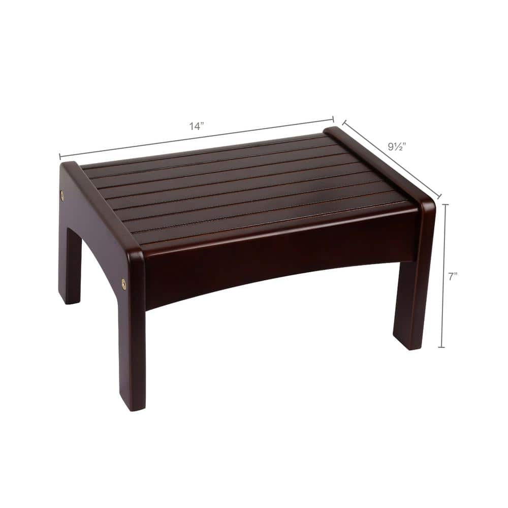 Espresso Rubberwood Slatted Step Stool for Kids and Adults