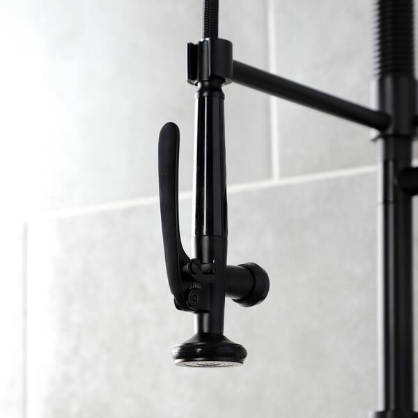 Kingston Brass Kaiser Polished Chrome/Black Stainless Steel 1-Handle Deck-Mount Pre-rinse Handle Kitchen Faucet (Deck Plate Included)