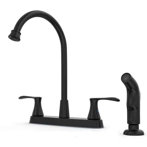 2-Handles Deck Mount 8 in. Centerset Standard Kitchen Faucet with Side Sprayer 3 Hole or 4 Hole in Matte Black