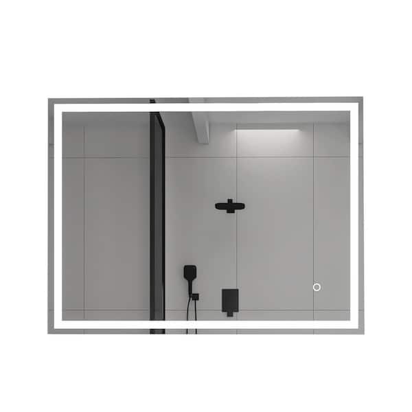 FUNKOL 24 in. W x 32 in. H Rectangular Frameless Wall-Mount Bathroom Vanity Mirror in Silver