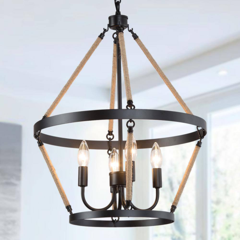 LNC Industrial Black Lantern Chandelier 4-Light Farmhouse Linear Open ...