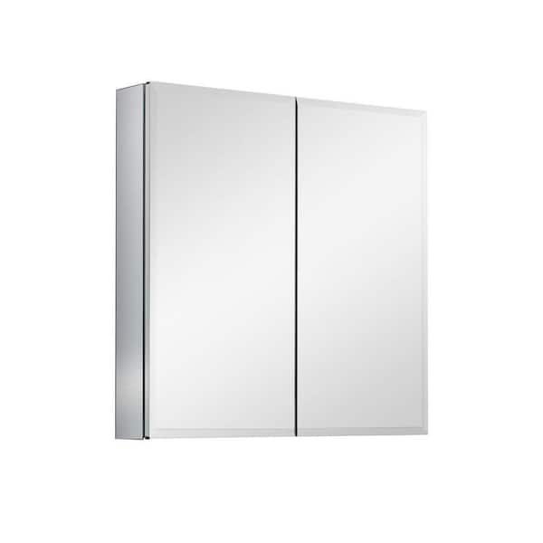 30 in. W x 26 in. H Rectangular Aluminum Surface Mount Bathroom or Medicine Cabinet Adjustable shelf with Mirror