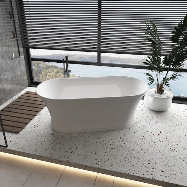 ANGELES HOME 66.73 in. x 30.5 in. Pure Acrylic Soaking Bathtub with Center Drain in Glossy White, Pop-up Drain